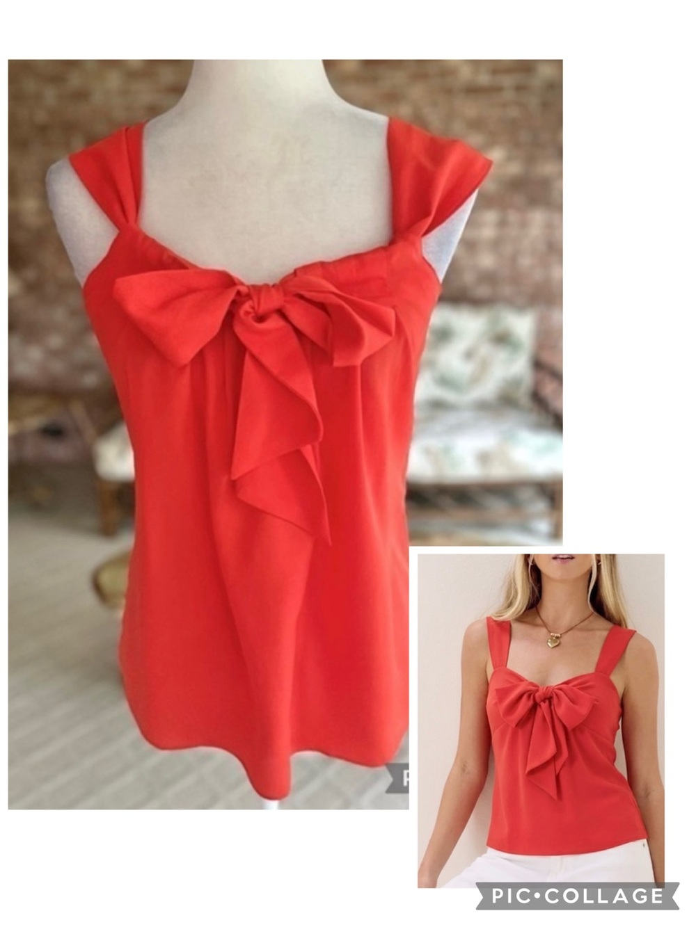 Banana Republic Top Orange Bow Tie Front Sleeveless XSP Elegant Chiffon Dressy